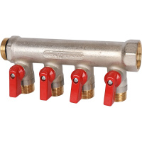STOUT SMB 6210 341204 STOUT Коллектор с шаровыми кранами 3/4 , 4 отвода 1/2 (красные ручки)