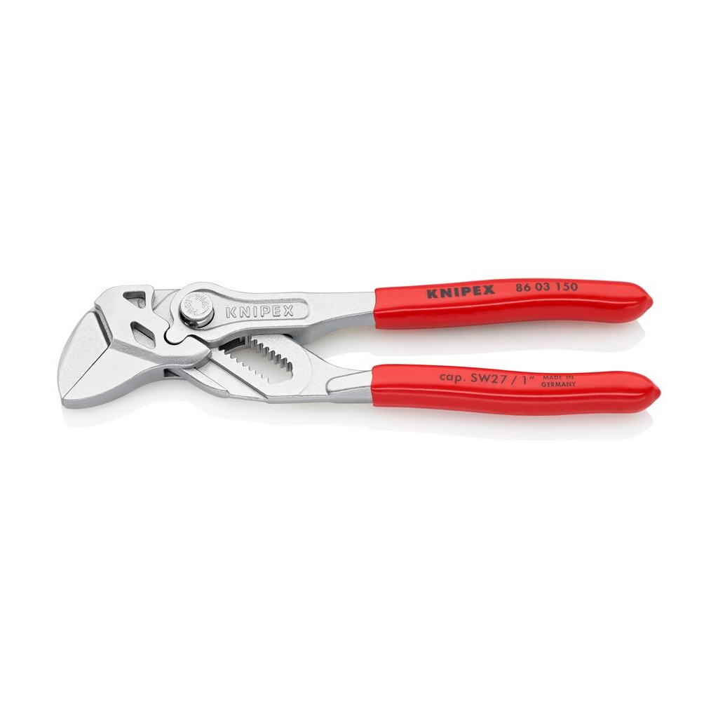 Клещи KNIPEX переставные-гаечный ключ, зев 27 мм, длина 150 мм, хром, обливные ручки, KN-8603150