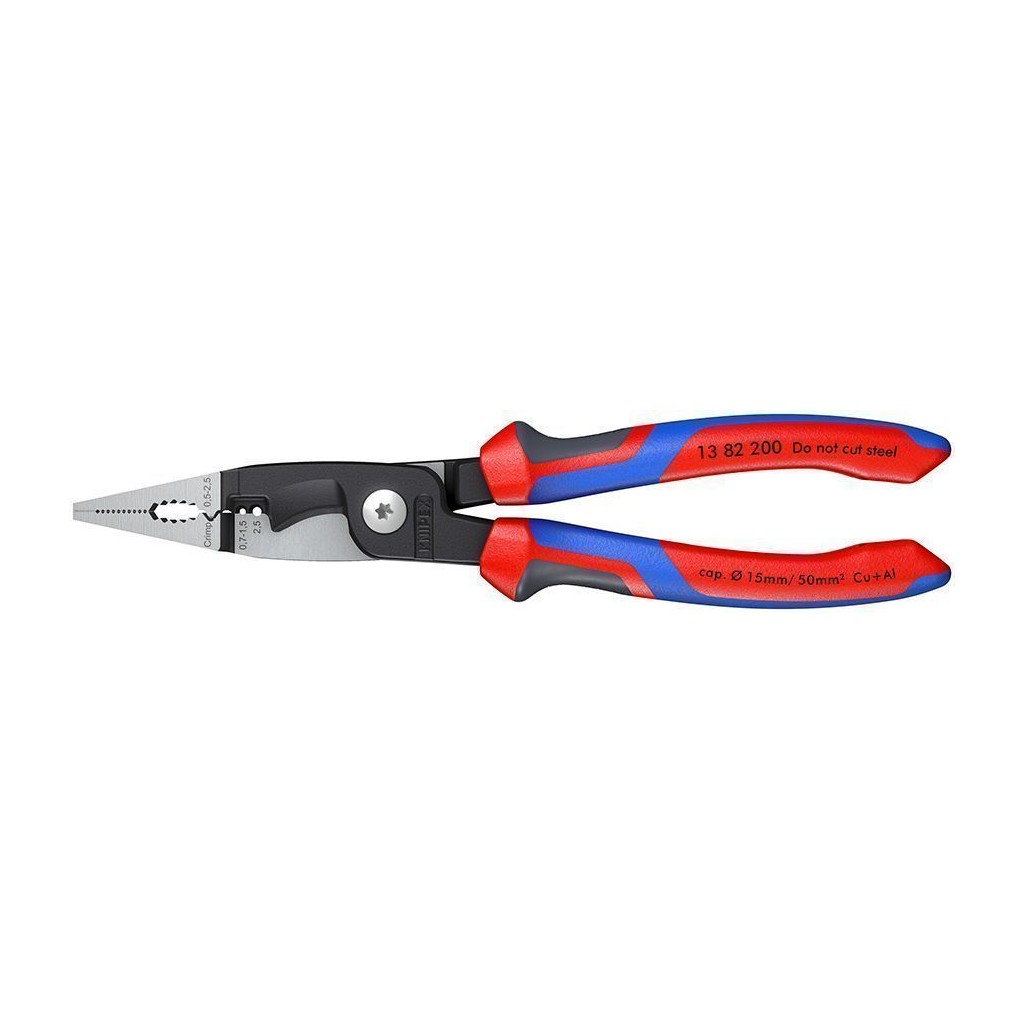 Клещи KNIPEX электромонтажные, 6-в-1, зачистка 0.75 – 1.5 / 2.5 мм2, рез диаметр 15 мм / 50 мм2, 200 мм, фосфатированные, 2-комп ручки, KN-1382200