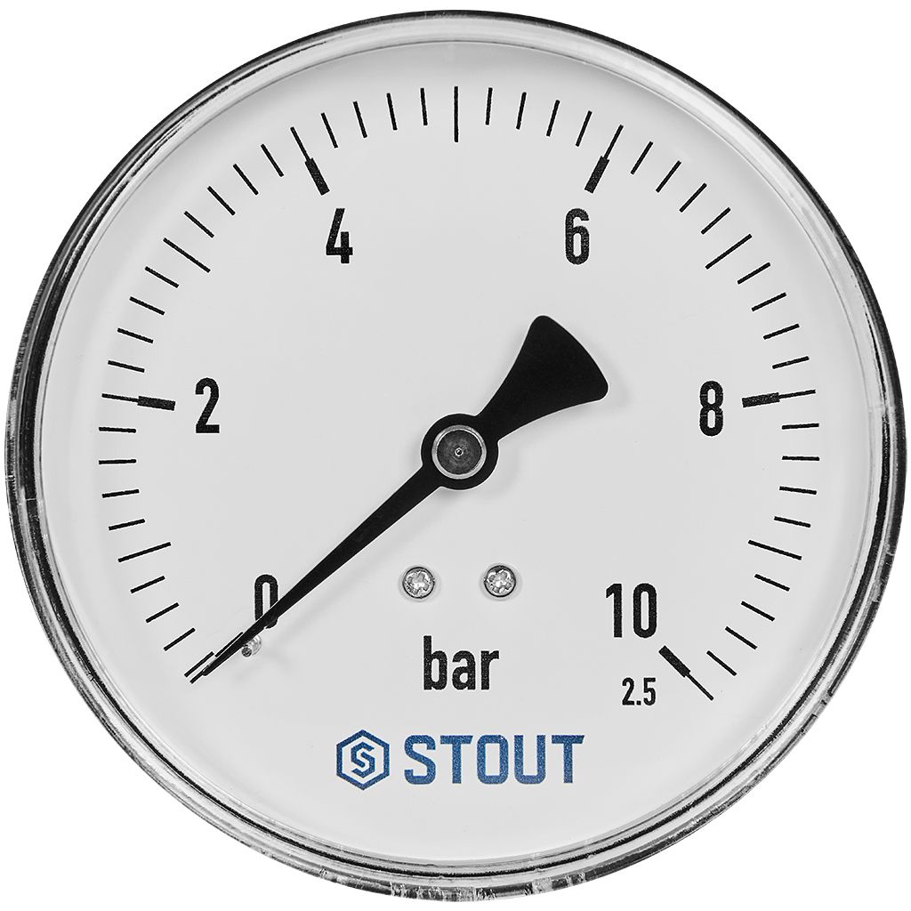 Манометр аксиальный STOUT корпус Dn 100 мм 1/2 , 0...10 бар, кл.2.5, SIM-1009-101015