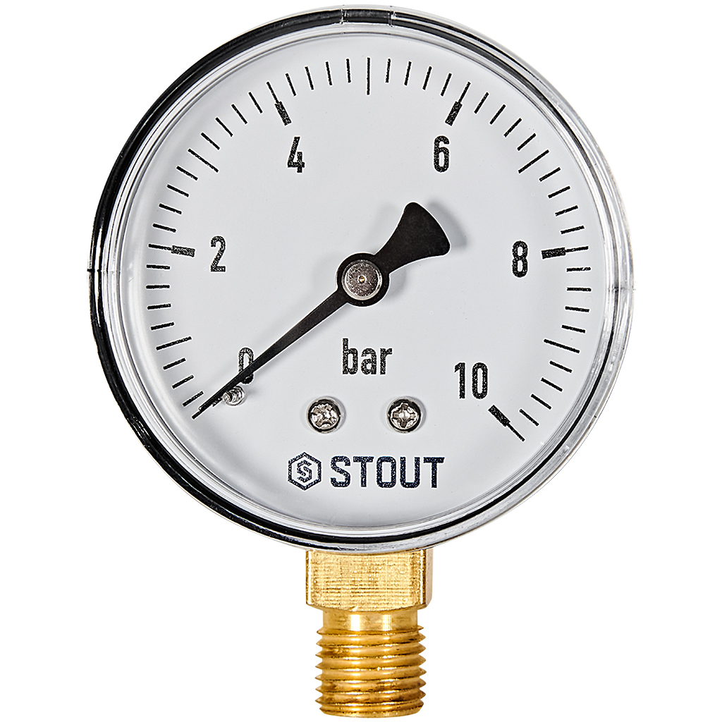 Манометр радиальный STOUT корпус Dn 63 мм 1/4 , 0...10 бар, кл.2.5, SIM-1010-631008