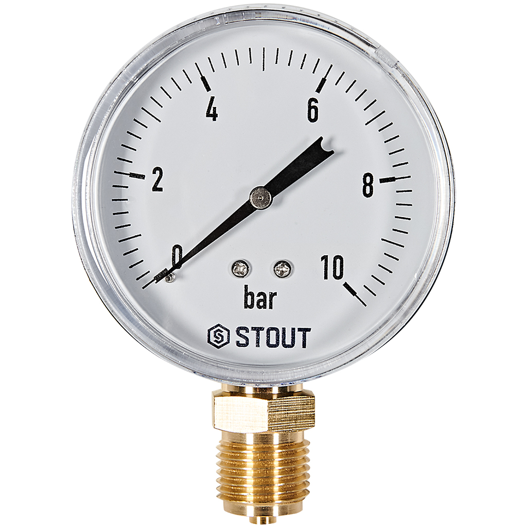 Манометр радиальный STOUT корпус Dn 80 мм 1/2 , 0...10 бар, кл.2.5, SIM-1010-801015