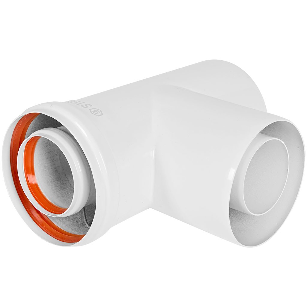 STOUT SCR-6010-000021 STOUT Конденсатоотводчик Т-образный традиц. коакс. D60(п-м)/100(п-м) с заглушкой и патрубком, SCR-6010-000021