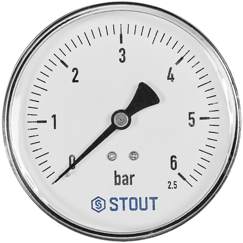 Манометр аксиальный STOUT корпус Dn 100 мм 1/2 , 0...6 бар, кл.2.5, SIM-1009-100615