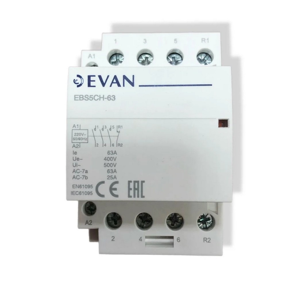 Контактор модульный STOUT ЭВАН EBS5CH 63А 230В 3NO+1NC, 42290