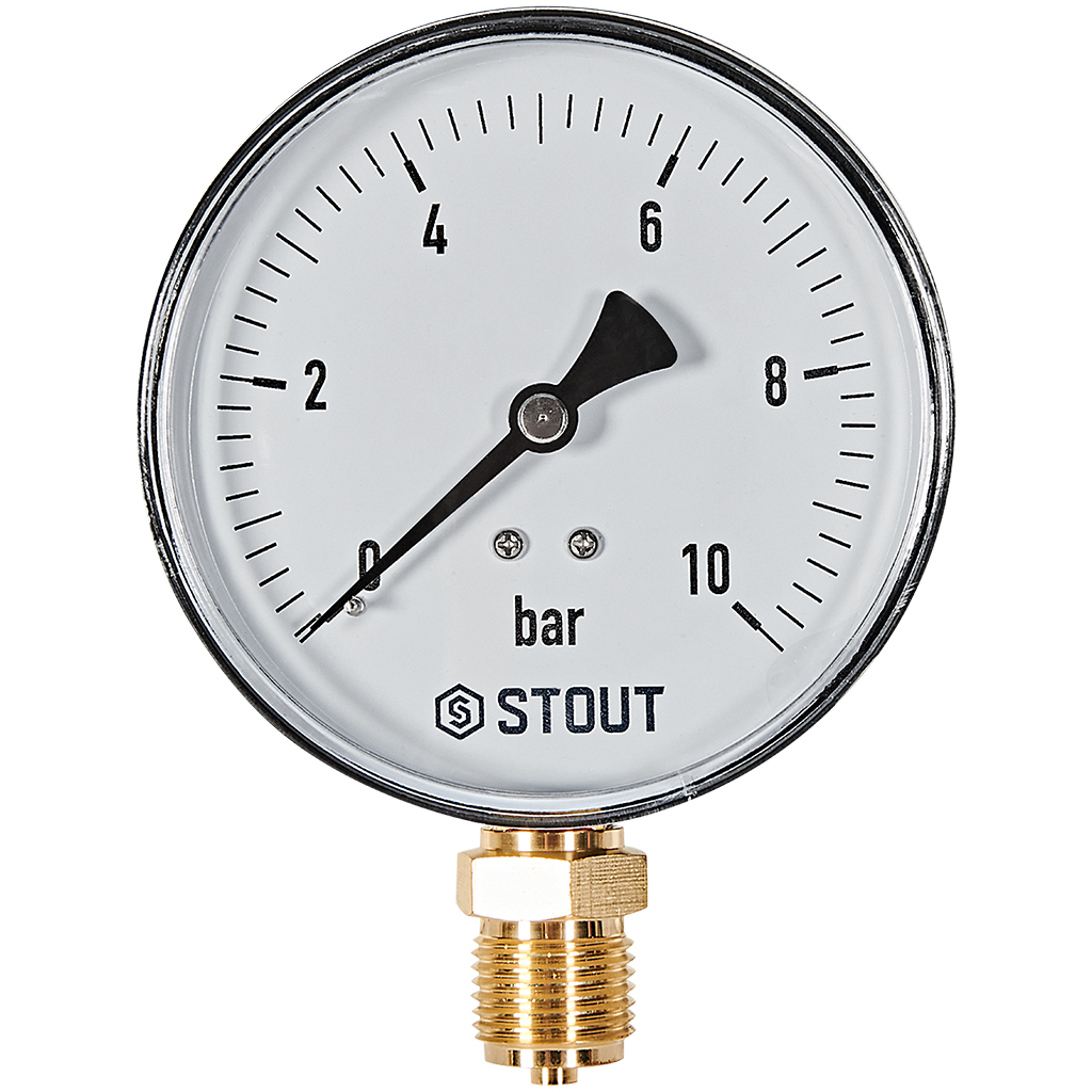 Манометр радиальный STOUT корпус Dn 100 мм 1/2 , 0...10 бар, кл.2.5, SIM-1010-101015