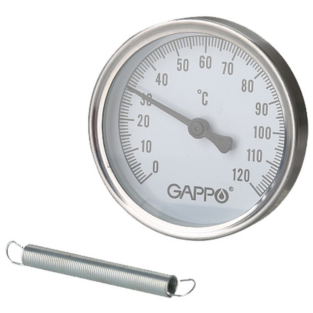 Термометр Gappo биметаллический накладной с пружиной 1"-2" x 0-120C