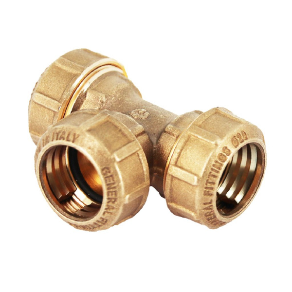Тройник STOUT 32х32х32 компрессионный латунный для труб ПНД, SFH-0004-323232