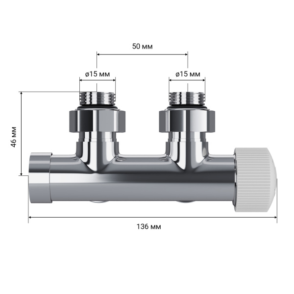 Узел нижнего подключения термостатический угловой Royal Thermo Design Pro 15мм М30х1,5 (Хром)