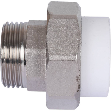 Политэк 32х1" Муфта разъемная с наружной резьбой для полипропиленовых труб под сварку (цвет белый)