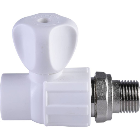 Политэк 20х1/2" Кран шаровой для радиатора прямой для полипропиленовых труб под сварку (цвет белый)