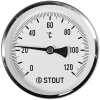 Термометр биметаллический радиальный STOUT с погружной гильзой, корпус Dn 100 мм, гильза 75 мм 1/2 , 0...120°С, SIM-1002-107515
