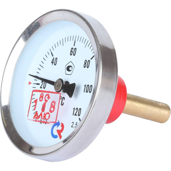 РОСМА БТ-31.211(0-120С)G1/2.46.2,5 ТЕРМОМЕТР биметалл. 63 мм, ТИП - БТ-31 корпус - хромированная сталь, шток осевой 46х6мм - нерж.сталь, 0-120C, c гильзой (латунь) G1/2, кл. 2,5