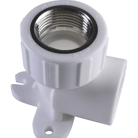 Политэк 25х3/4" Угольник с внутренней резьбой с креплением для полипропиленовых труб под сварку (цвет белый)
