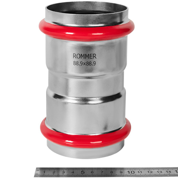 Муфта ROMMER равнопроходная ВПр, 88,9, из нержавеющей стали прессовой, RSS-1017-000088