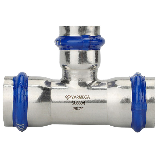 Тройник VARMEGA раструбный Inox Press переходной 22x18x22