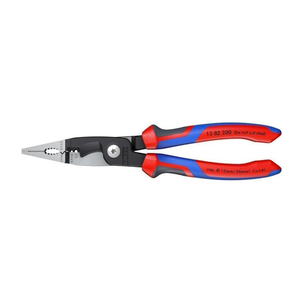 Клещи KNIPEX электромонтажные, 6-в-1, зачистка 0.75 – 1.5 / 2.5 мм2, рез диаметр 15 мм / 50 мм2, 200 мм, фосфатированные, 2-комп ручки, KN-1382200