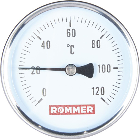Термометр биметаллический ROMMER 80 мм 120 градусов с погружной гильзой 100 мм 1/2, RIM-0001-801015