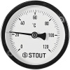 Термометр биметаллический радиальный STOUT с погружной гильзой, корпус Dn 100 мм, гильза 75 мм 1/2 , 0...120°С, SIM-1002-107515