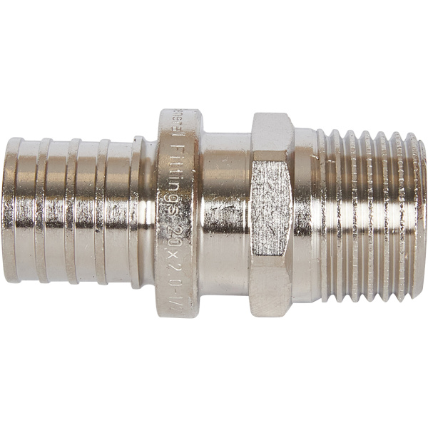 STOUT SFA-0001-200212 STOUT Переходник с наружной резьбой 20х2.0x1/2" никелированный для труб из сшитого полиэтилена аксиальный