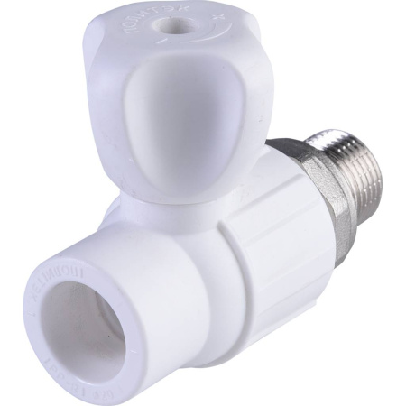 Политэк 20х1/2" Кран шаровой для радиатора прямой для полипропиленовых труб под сварку (цвет белый)