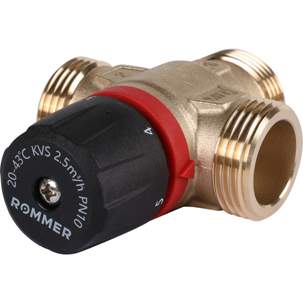 ROMMER RVM-0231-254325 ROMMER Термостатический смесительный клапан для систем отопления и ГВС 1  НР 20-43°С KV 2,5 (боковое смешивание)