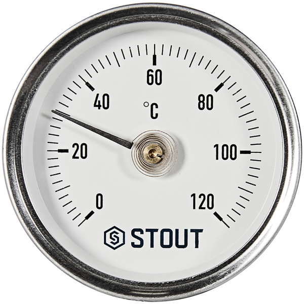 Термометр биметаллический накладной с пружиной STOUT корпус Dn 63 мм, 0...120°С, 1 -2, SIM-1004-630015