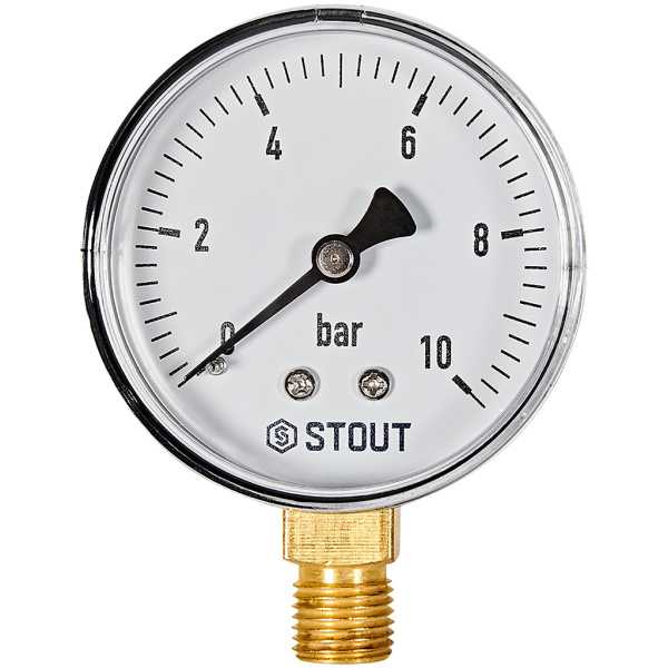 Манометр радиальный STOUT корпус Dn 63 мм 1/4 , 0...10 бар, кл.2.5, SIM-1010-631008