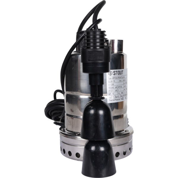 STOUT SPD-0003-200450 насос дренажный, с вертикальным поплавком, кабель 10 м, 230V, Q=175 л/мин, H=8,8