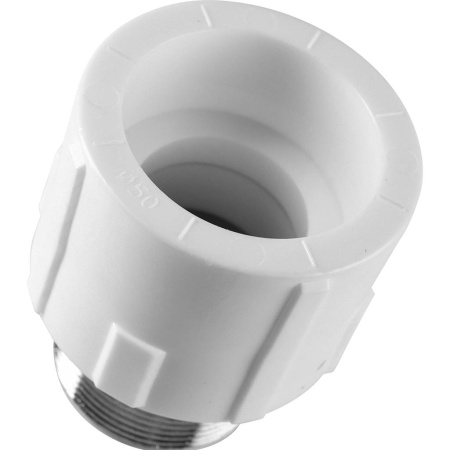 Политэк 50x1 1/2" Муфта комбинированная под шестигранник наруж. резьба для полипропиленовых труб под сварку (цвет белый)