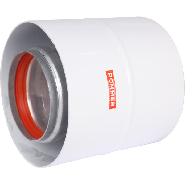 ROMMER RCA-6010-210100 Начальный участок вертикальный коакс. 60/100 (Baxi (кроме ECO Nova/Classic), Ariston, Vaillant, Viessmann, Kiturami, Mizudo, Beretta, Oasis, Wolf, Haier, Tiberis, DeDietrich, Arderia ) хомут в комплекте + втулка D60 L-50