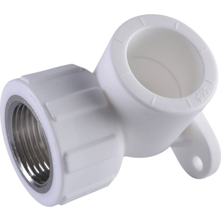 Политэк 25х3/4" Угольник с внутренней резьбой с креплением для полипропиленовых труб под сварку (цвет белый)