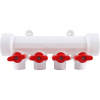 3262-mnr-400420 Kalde Коллектор с запорными кранами (цвет ручек красный) на 4 выхода для полипропиленовых труб под сварку (цвет белый)