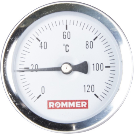 Термометр биметаллический ROMMER 63 мм 120 градусов с погружной гильзой 50 мм 1/2, RIM-0001-635015