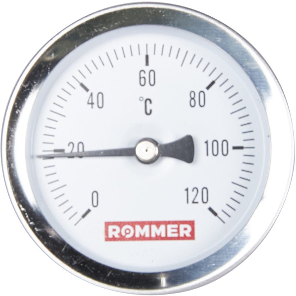 Термометр биметаллический ROMMER 63 мм 120 градусов с погружной гильзой 50 мм 1/2, RIM-0001-635015