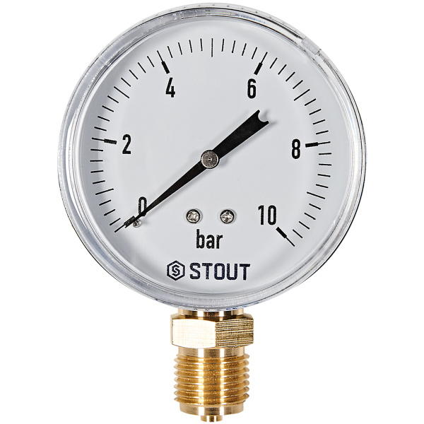 Манометр радиальный STOUT корпус Dn 80 мм 1/2 , 0...10 бар, кл.2.5, SIM-1010-801015