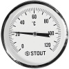 Термометр биметаллический радиальный STOUT с погружной гильзой, корпус Dn 100 мм, гильза 75 мм 1/2 , 0...120°С, SIM-1002-107515