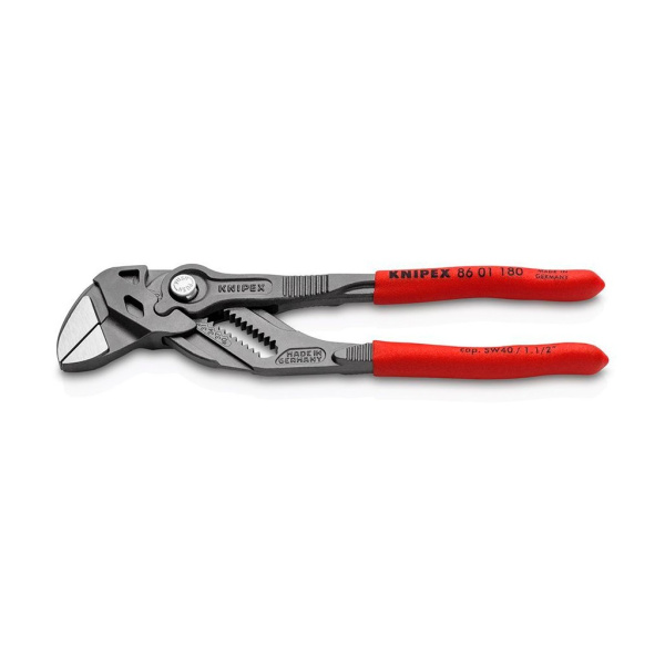 Клещи KNIPEX переставные-гаечный ключ, зев 40 мм, длина 180 мм, фосфатированные, обливные ручки, KN-8601180