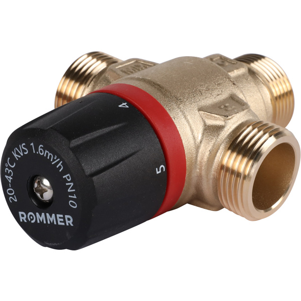 ROMMER RVM-0121-164320 ROMMER Термостатический смесительный клапан для систем отопления и ГВС 3/4  НР 20-43°С KV 1,6 (боковое смешивание)