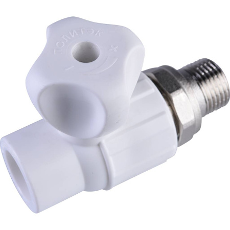 Политэк 20х1/2" Кран шаровой для радиатора прямой для полипропиленовых труб под сварку (цвет белый)