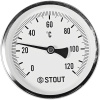 Термометр биметаллический радиальный STOUT с погружной гильзой, корпус Dn 100 мм, гильза 75 мм 1/2 , 0...120°С, SIM-1002-107515