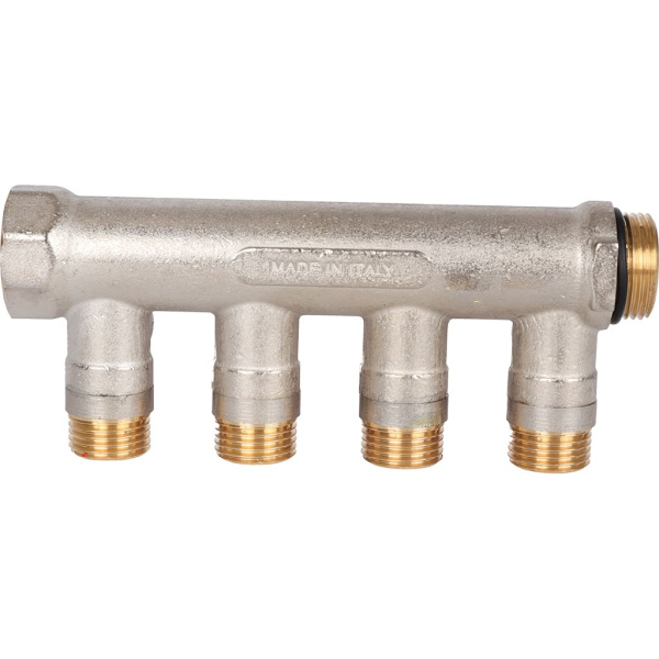 STOUT SMB 6210 341204 STOUT Коллектор с шаровыми кранами 3/4 , 4 отвода 1/2 (красные ручки)