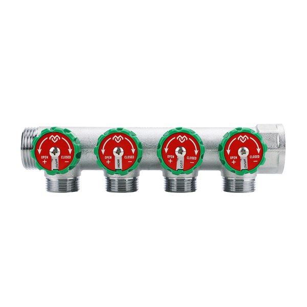 Коллектор регулирующий VARMEGA VM14634, 1", на 4 выхода 3/4"ЕК, хромированный