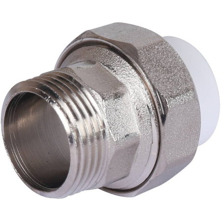 Политэк 20х3/4" Муфта разъемная с наружной резьбой для полипропиленовых труб под сварку (цвет белый)