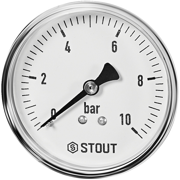 Манометр аксиальный STOUT корпус Dn 63 мм 1/4 , 0...10 бар, кл.2.5, SIM-1009-631008