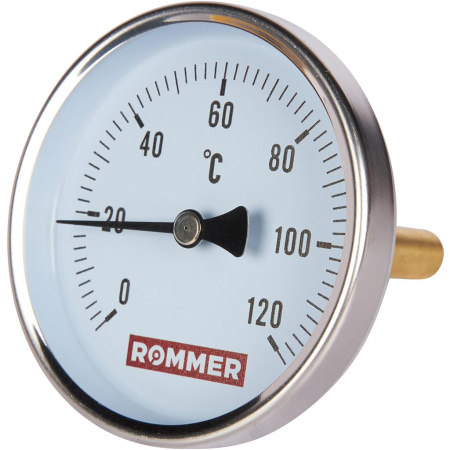 Термометр биметаллический ROMMER 80 мм 120 градусов с погружной гильзой 75 мм 1/2, RIM-0001-807515