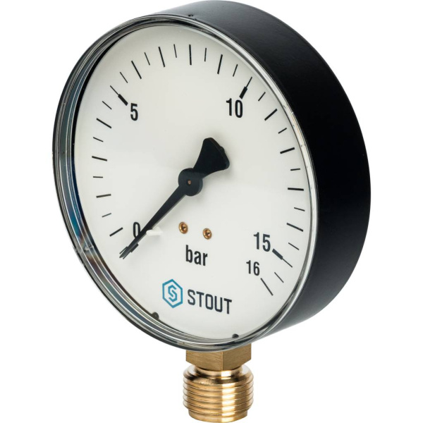 Манометр аксиальный STOUT корпус Dn 80 мм 1/2 , 0...16 бар, кл.2.5, SIM-1009-801615