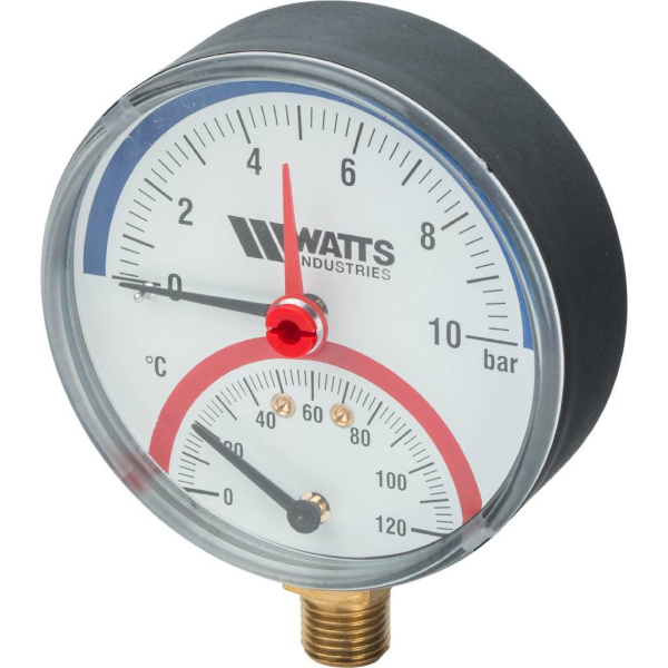 Watts F+R828 Термоманометр радиальный 10х1/2" DN 80 (0-10 бар)