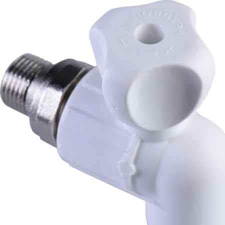 Политэк 20х1/2" Кран шаровой для радиатора угловой для полипропиленовых труб под сварку (цвет белый)