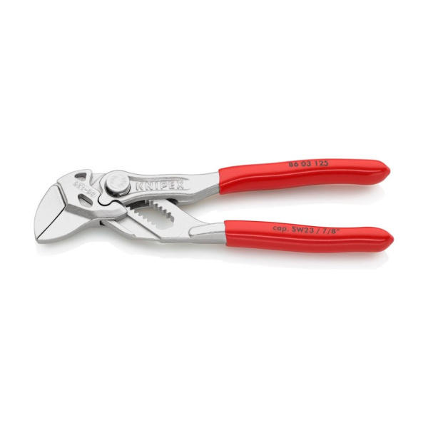 Клещи KNIPEX переставные-гаечный ключ, зев 23 мм, длина 125 мм, хром, обливные ручки, KN-8603125